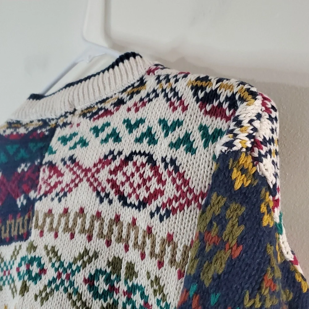 Vintage Hunt Club Womens Heavy Knit Mixed Print Grandpa Sweater Size Lg Cotton - Picture 11 of 14